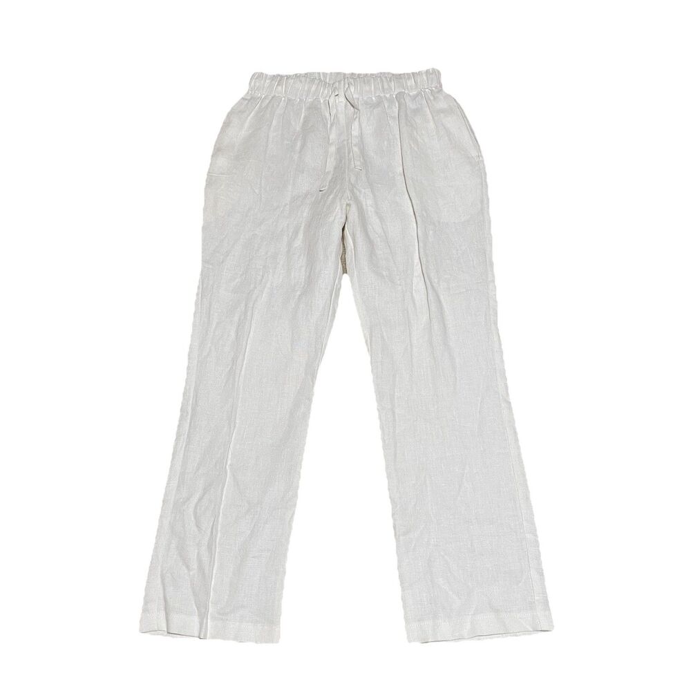 Linen Handmade Studio 100% Linen Pants Womens 27x26.5 White Coastal Lagenlook